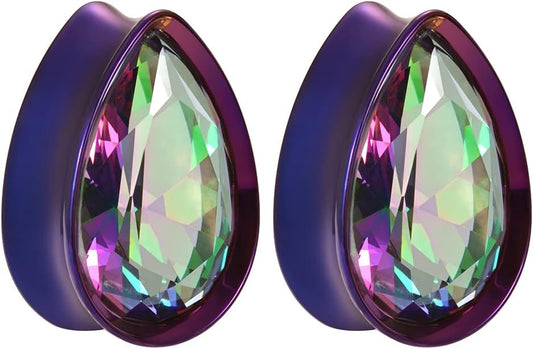 Surgical Steel Teardrop Zircon Double Flared Ear Tunnels and Plugs Stretcher Expander Sold As Pair Gauge 8mm-25mm