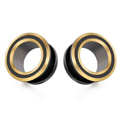 2PCS 316L Stainless Steel Two-color Screw Tunnel Ear Plug Expander Stretcher Gauge 0G-1"