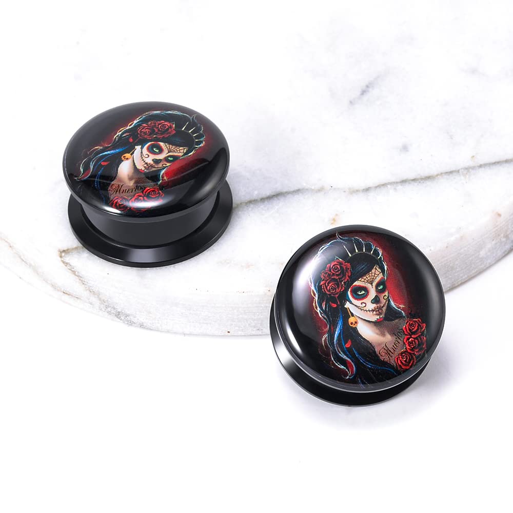 1 Pair Acrylic Solid Screw On Ear Plugs Tunnels Santa Muerte Death Goodness Resin Allergy Free Stretcher For Women Men Body Piercing Jewelry