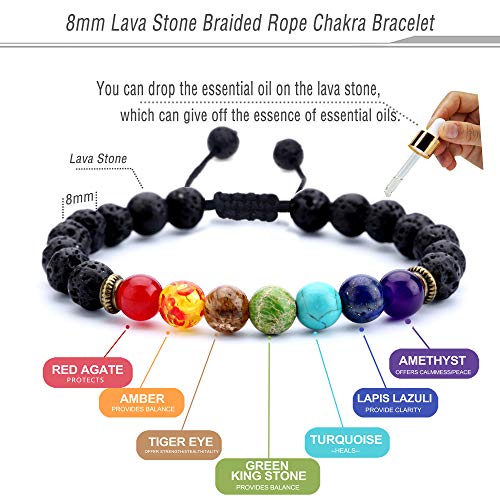 Hamoery Men Women 8mm Lava Rock Beads Chakra Bracelet Braided Rope Natural Stone Yoga Bracelet Bangle