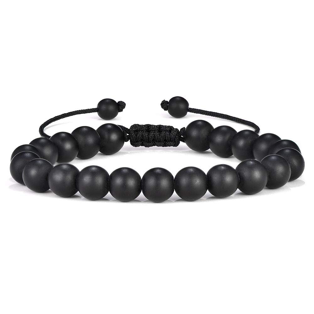 M MOOHAM Natural Stone Bracelets for Men - 8mm Tiger Eye | Matte Agate | Lava Rock Bracelets for Men Teen Boys Gifts Fathers Day Anniversary Birthday Gifts for Him