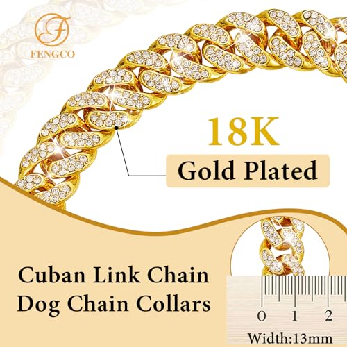 Silver Dog Chain Collar Diamond Cuban Link Dog Collar 13mm Wide Dog Necklace Metal Cat Chain Pet Crystal Collar Jewelry Accessories for Small Medium Large Dogs Cats(10inch)