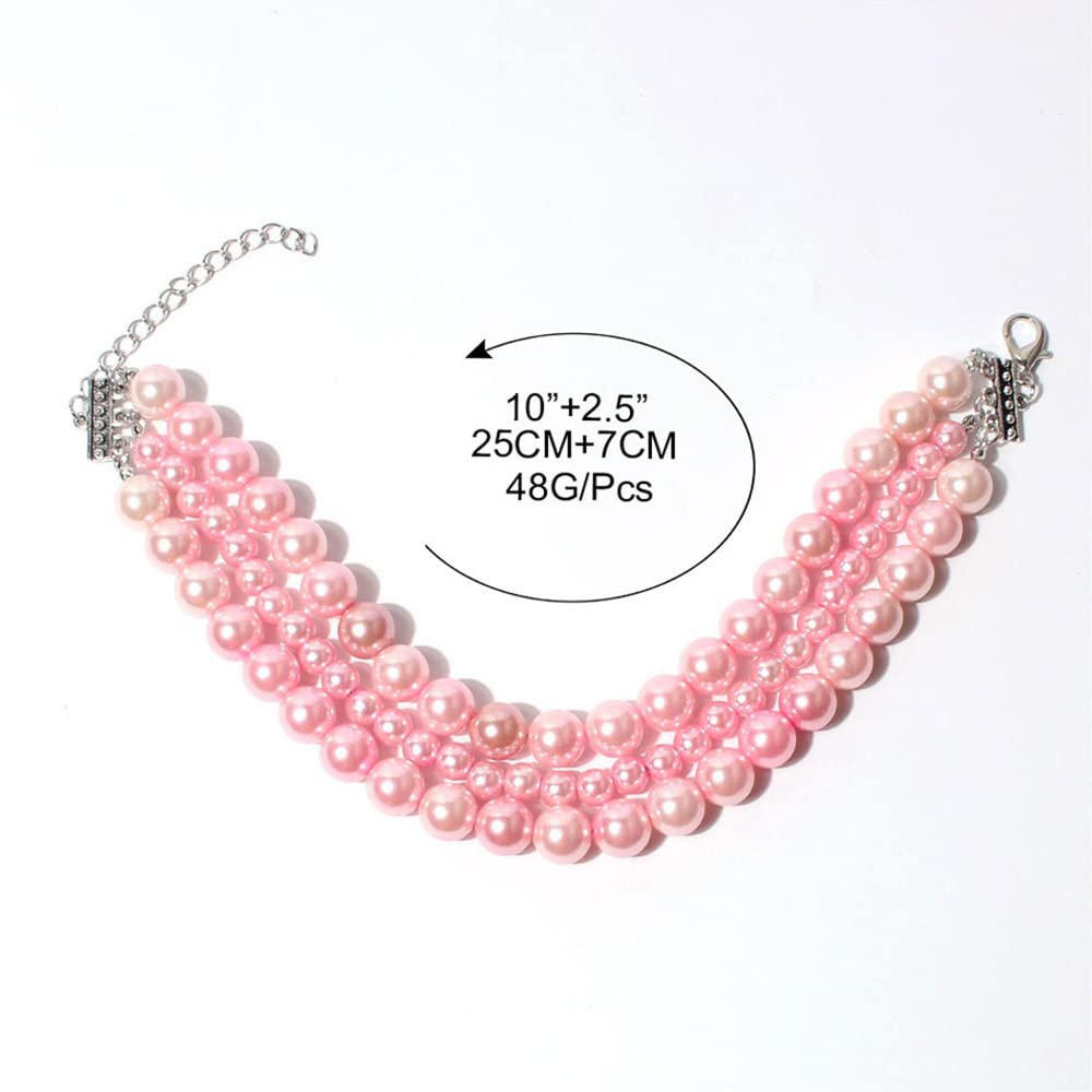 Fancy 3 Rows Pearl Pink Diamond Pet Cat Dog Necklace Collar Jewelry Pet Cat Dog Girl Costume Accessories(7.8-12.6in)