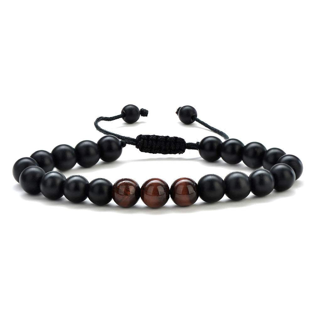 M MOOHAM Natural Stone Bracelets for Men - 8mm Tiger Eye | Matte Agate | Lava Rock Bracelets for Men Teen Boys Gifts Fathers Day Anniversary Birthday Gifts for Him