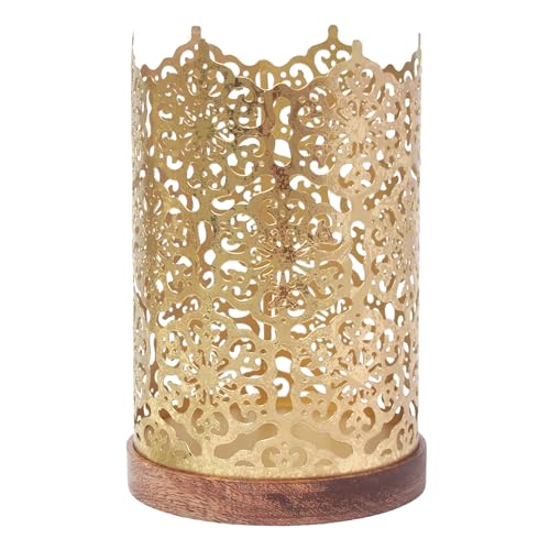 Hosley 4.5" High Black (Gold Inside) Metal Jar Holder Candle Sleeve. Candle Holder, Votive, Tea Light Lanterns Use with Tealights. Ideal Gift for Weddings, Parties, Spa and Aromatherapy O6