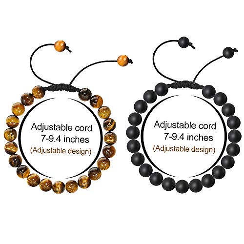 M MOOHAM Natural Stone Bracelets for Men - 8mm Tiger Eye | Matte Agate | Lava Rock Bracelets for Men Teen Boys Gifts Fathers Day Anniversary Birthday Gifts for Him