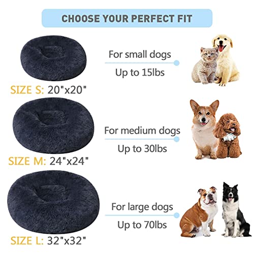 Dog Bed Calming Cat and Dog Beds, 20 inches Beige Cat Bed, Black/Pink/Beige Puppy Bed,Original Calming Donut Cat and Dog Bed in Shag Fur– Machine Washable, Anti Slip Waterproof Bottom