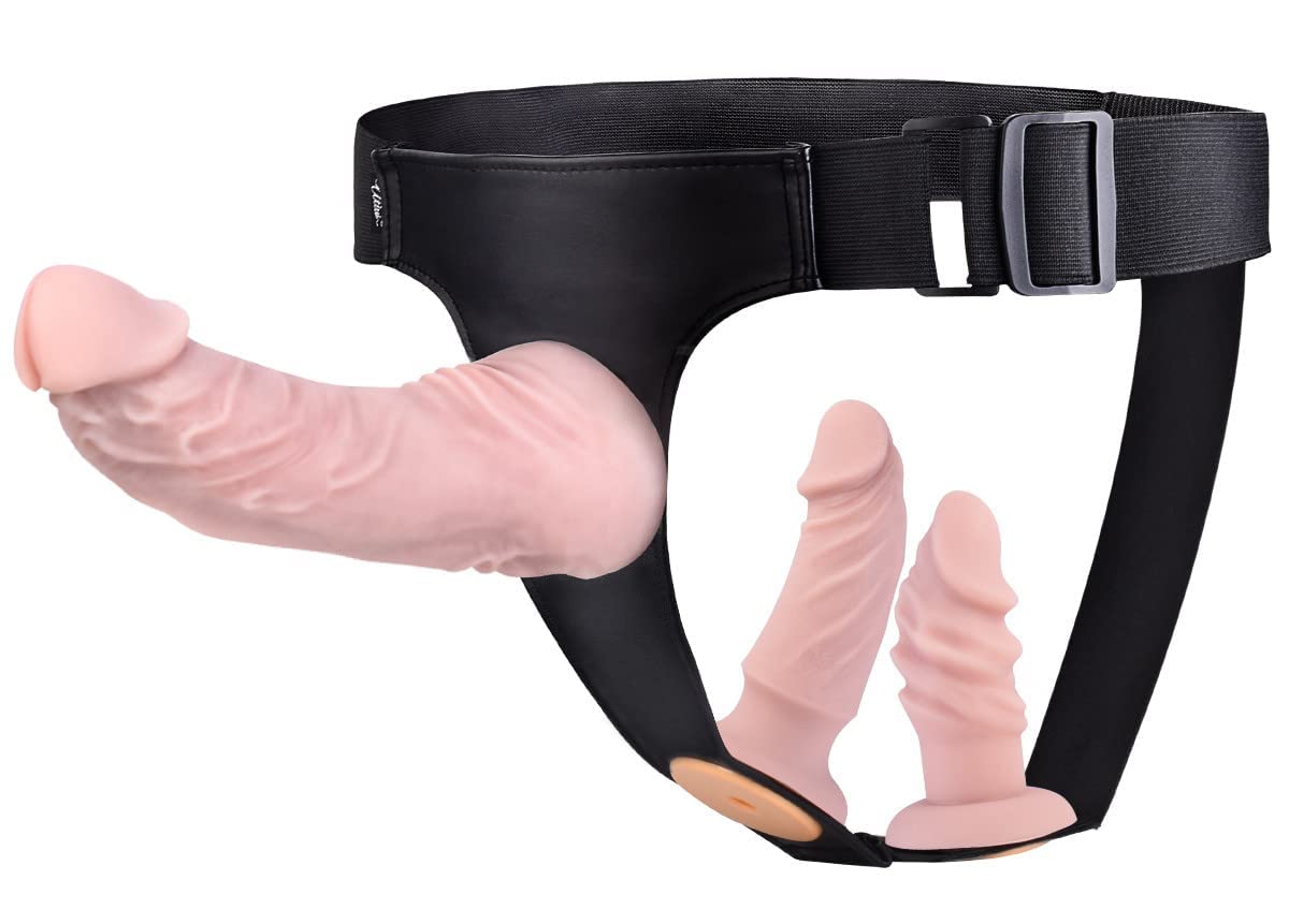 Strap on Dildo Adult Toys - UTIMI Strapon 3 Removable Realistic Silicone Dildos Consoladores Wearable Dildo Pants G-Spot Stimulator Strap on Harness for Women & Lesbian Couples Sex Toys, Black