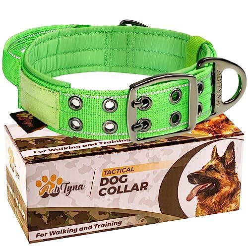 ADITYNA - Heavy Duty Dog Collar with Handle - Thick Dog Collar for Large Dogs - Wide, Reflective, Tactical, Soft Neoprene Padded - Perfect Dog Collar for Training and Walking
