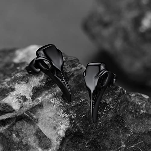 FaithHeart Raven Stud Earrings for Women Men, Stainless Steel Punk Gothic Norse Viking Crow Ear Studs with Delicate Gift Packaging