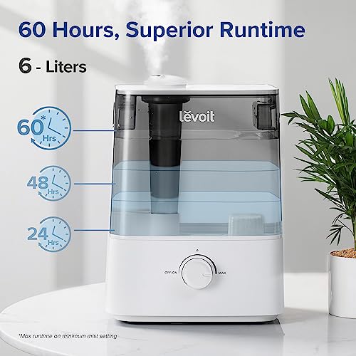 LEVOIT Humidifiers for Bedroom Large Room Home, (6L) Cool Mist Top Fill Essential Oil Diffuser for Baby & Plants, Smart App & Voice Control, Rapid Humidification & Auto Mode - Quiet Sleep Mode, Gray