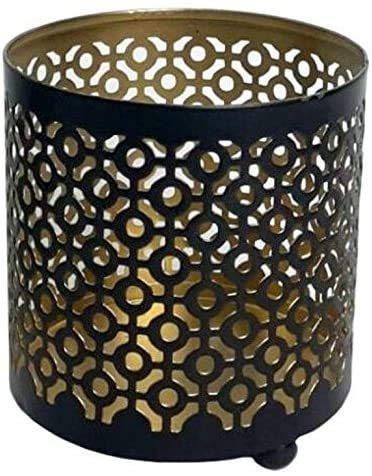 Hosley 4.5" High Black (Gold Inside) Metal Jar Holder Candle Sleeve. Candle Holder, Votive, Tea Light Lanterns Use with Tealights. Ideal Gift for Weddings, Parties, Spa and Aromatherapy O6