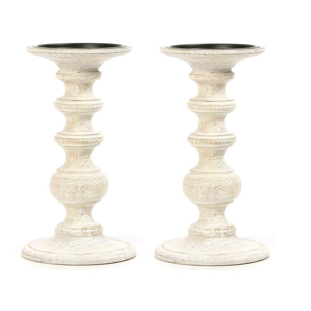 Hosley White Wooden Pillar Candle Holder Country Style 7 Inch High Ideal Gift for Wedding Party Special Occasion or as a Candle Holder W1