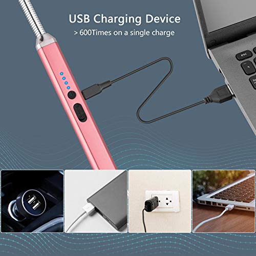 MEIRUBY Lighter Electric Candle Lighter Birthday Women's Day Gifts for Women Mom Wife Men, Long Electronic Rechargeable USB Lighter Arc Windproof Flameless Lighters for Candle Camping BBQ (Rose Gold)