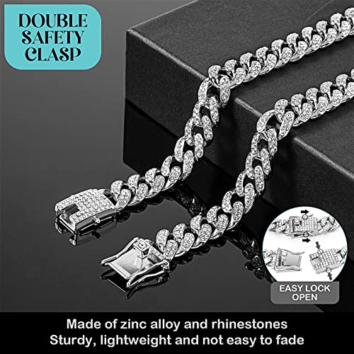 Dog Chain Diamond Collar Walking Metal Chain Collar with Design Secure Buckle, Pet Collar Jewelry Accessories for Small Medium Large Dogs Cats (Silver, 24 Inch)