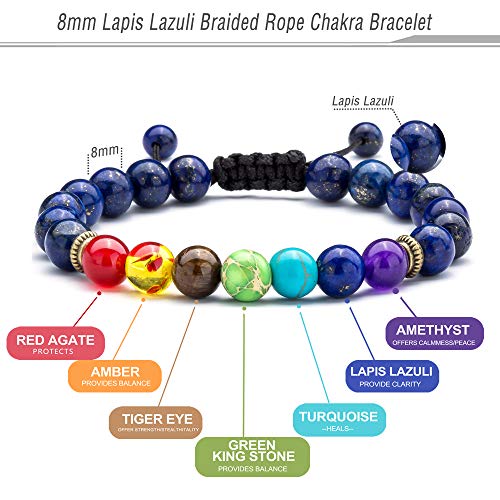 Hamoery Men Women 8mm Lava Rock Beads Chakra Bracelet Braided Rope Natural Stone Yoga Bracelet Bangle