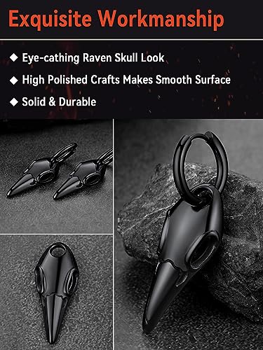 FaithHeart Raven Stud Earrings for Women Men, Stainless Steel Punk Gothic Norse Viking Crow Ear Studs with Delicate Gift Packaging