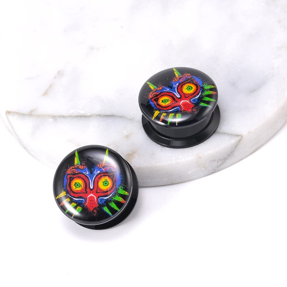 1 Pair Acrylic Solid Screw On Ear Plugs Tunnels Allergy Free 2g- 1 Inch Stretcher Steampunk Graffiti Pattern Color Painting For Women For Men Body Piercing Jewelry