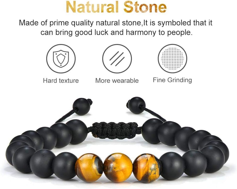 Natural Stone Agate Elastic Evil Eye Bracelet Kit with Charms Adjustable for Men Boyfriend for Gift Boys Stretch Bracelet for son Gifts 6mm