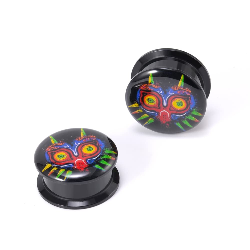 1 Pair Acrylic Solid Screw On Ear Plugs Tunnels Allergy Free 2g- 1 Inch Stretcher Steampunk Graffiti Pattern Color Painting For Women For Men Body Piercing Jewelry