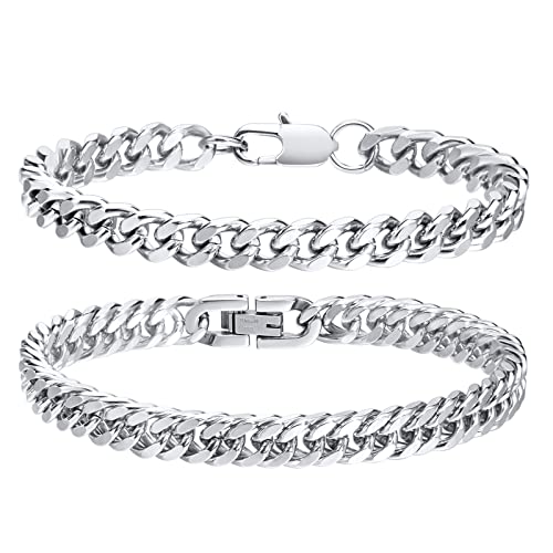 VNOX 2 Pcs Chain Bracelet for Men Women - Sturdy Stainless Steel Curb Width Cuban Link Chain Bracelet Set for Men Women,6.5/7/7.4/8.2/9 Inches