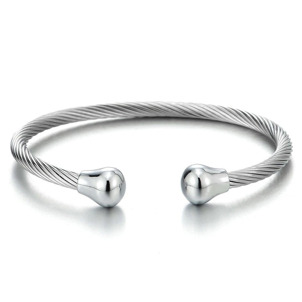 COOLSTEELANDBEYOND Elastic Adjustable Stainless Steel Cuff Bangle Bracelet for Mens Womens