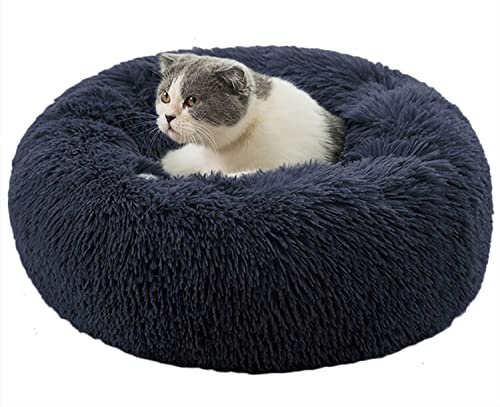 Dog Bed Calming Cat and Dog Beds, 20 inches Beige Cat Bed, Black/Pink/Beige Puppy Bed,Original Calming Donut Cat and Dog Bed in Shag Fur– Machine Washable, Anti Slip Waterproof Bottom