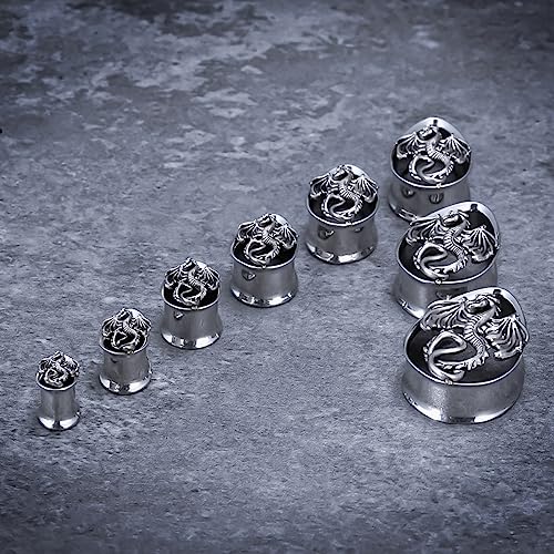 COOEAR 1 Pair Double FLared Tear Drop Ear Tunnels Piercing Stainless Steel Scarab Gauges Silvery Earrings Plugs 0g to 1".