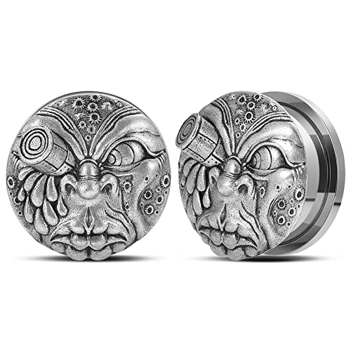 2PCS Surgical Steel Screw Fit Flesh Tunnels Skeleton Gothic Ear Expander Stretching Plugs Gauge 0G-1"(8mm-25mm)