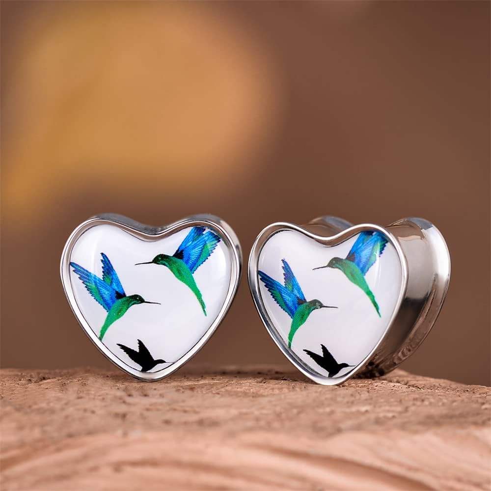 2PCS Stainless Steel Heart Ear Gauges Single Flared Expander Stretching Gauges for Ears