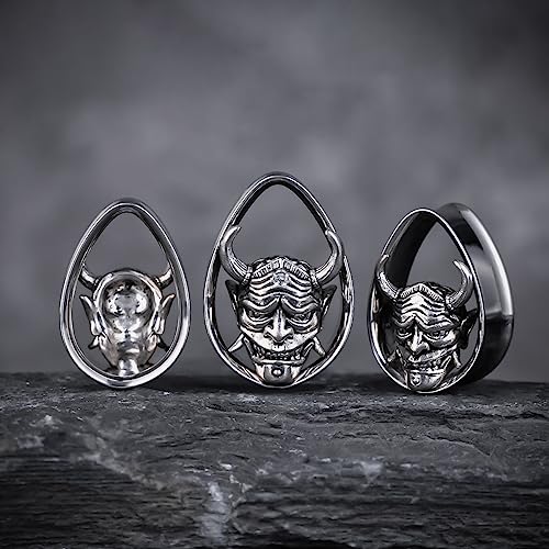 COOEAR 1 Pair Double FLared Tear Drop Ear Tunnels Piercing Stainless Steel Scarab Gauges Silvery Earrings Plugs 0g to 1".