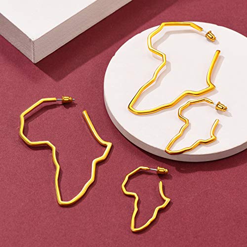 FaithHeart African Map Shaped Drop Earrings Stainless Steel/18K Gold Plated Statement Africa Jewelry Ear Charms for Women Teen Girls