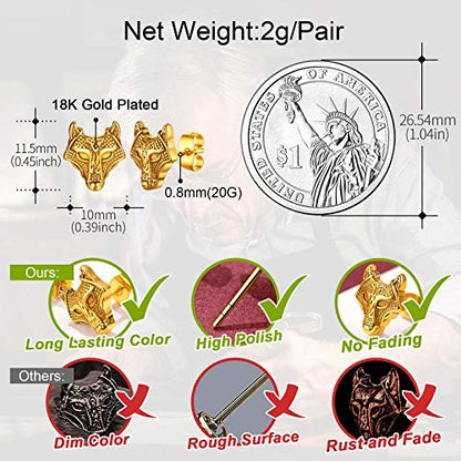 FaithHeart Norse Viking Jewelry Sterling Silver/Stainless Steel Stud Earrings Celtic Wolf/Thors Hammer Studs for Women Men