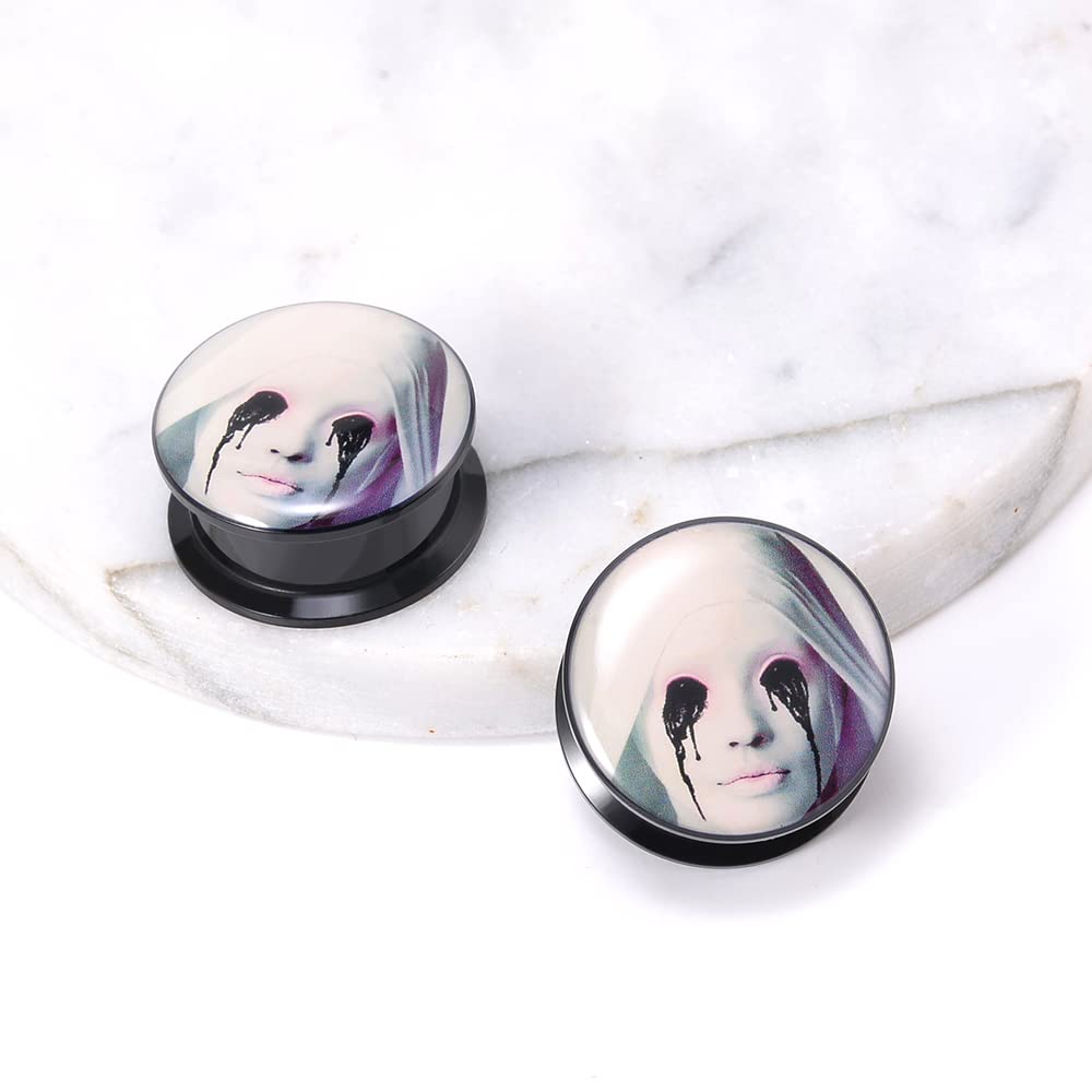 1 Pair Acrylic Solid Screw On Ear Plugs Tunnels Santa Muerte Death Goodness Resin Allergy Free Stretcher For Women Men Body Piercing Jewelry