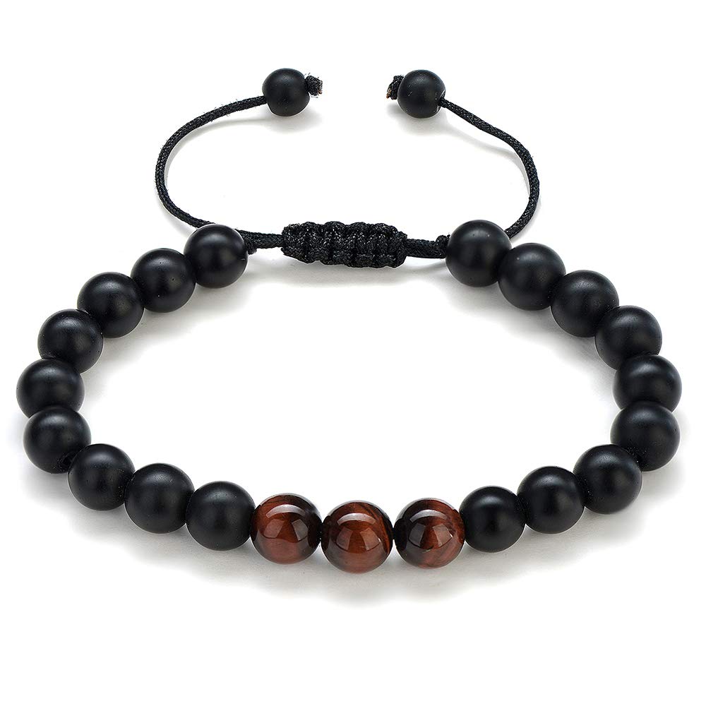 M MOOHAM Natural Stone Bracelets for Men - 8mm Tiger Eye | Matte Agate | Lava Rock Bracelets for Men Teen Boys Gifts Fathers Day Anniversary Birthday Gifts for Him