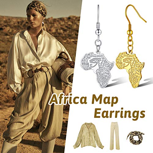 FaithHeart African Map Shaped Drop Earrings Stainless Steel/18K Gold Plated Statement Africa Jewelry Ear Charms for Women Teen Girls