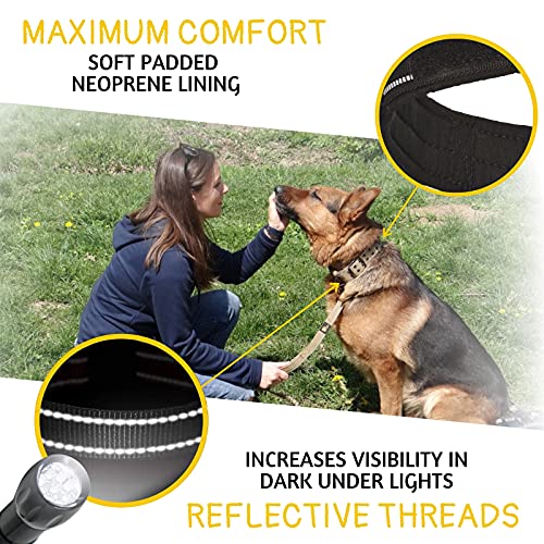 ADITYNA - Heavy Duty Dog Collar with Handle - Thick Dog Collar for Large Dogs - Wide, Reflective, Tactical, Soft Neoprene Padded - Perfect Dog Collar for Training and Walking