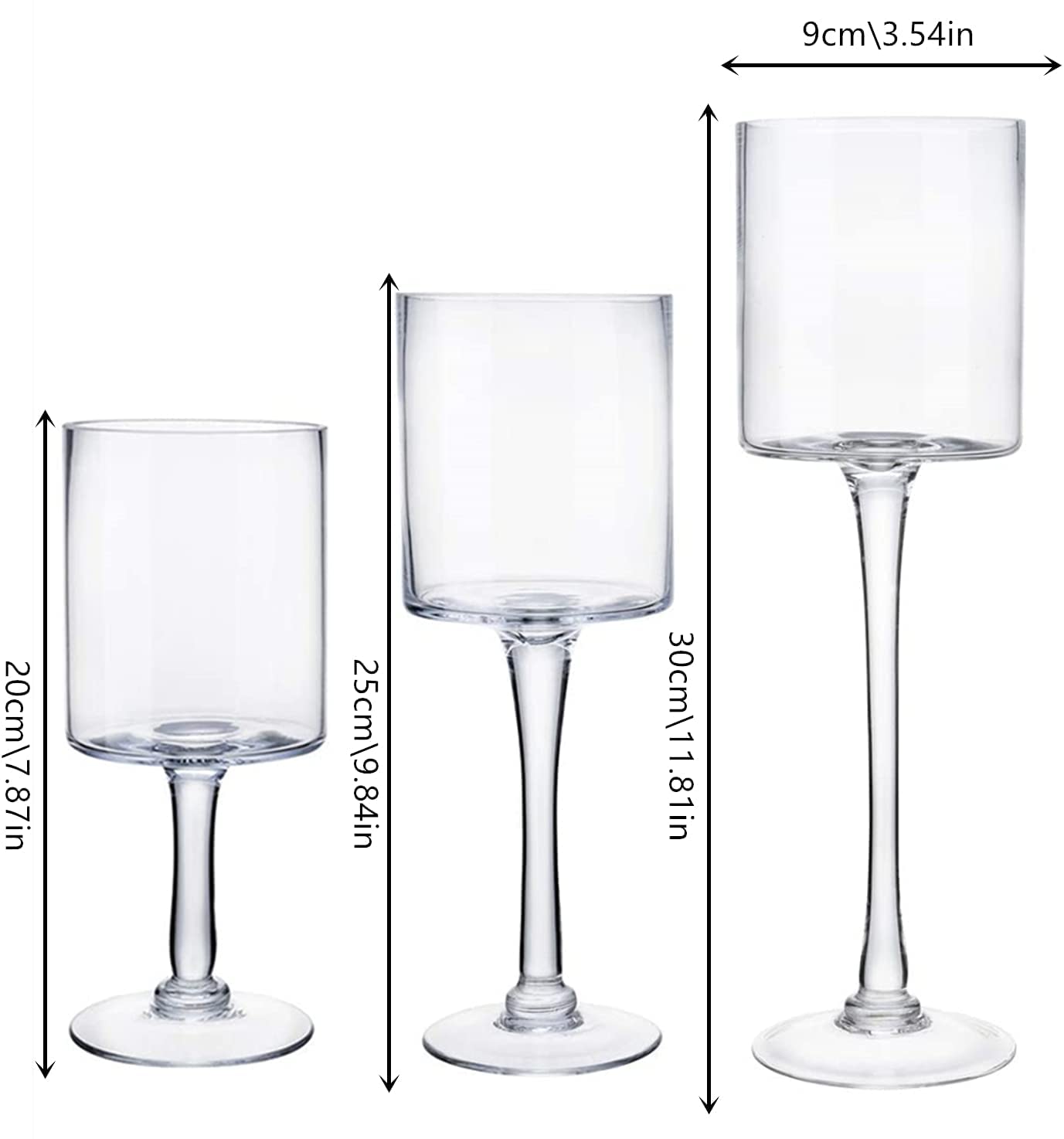 Glass Candleholders Tea Light Candle Holders Clear Wedding Weddings Hurricane Tall Elegant Ideal for Dining Party Home Decor Parties Table Settings Gifts Different Sizes (1 Set Small Clear)