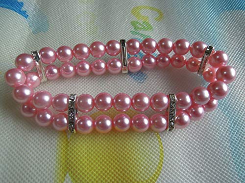 2 Row Pearl Dog Necklace Collar for Pets, Bling Cat Wedding Collar, Rhinestone Pet Jewelry for Small Dogs, Teacup Chihuahua Yorkie Clothes Costume Outfits Accessories (Pink, 7-Inch)