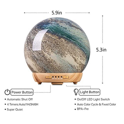 Moon Essential Oil Diffuser, Glass Cool Mist Humidifier with 4 Timer,7 LED Colors and Waterless Auto Shut-Off Settings for Baby Home Office (250ml)