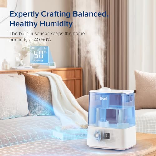 LEVOIT Humidifiers for Bedroom Large Room Home, (6L) Cool Mist Top Fill Essential Oil Diffuser for Baby & Plants, Smart App & Voice Control, Rapid Humidification & Auto Mode - Quiet Sleep Mode, Gray