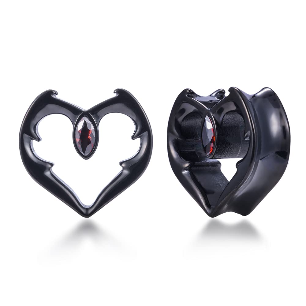 2PCS Ear Gauges Double Flared Plugs Sweet Cool Ear Stretcher Expander Heart Shape Gauge Earrings For Women Cute Piercings 0g-1"