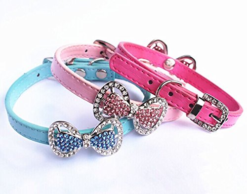 Leather Rhinestone Bow Tie Pet Cat Dog Collar Necklace Jewelry for Small Dogs Girl Kitten Puppy Teacup Chihuahua Yorkie Clothes Costume Outfits (5.9 to 8.2-Inch, Purple)