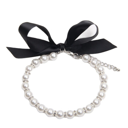 Dog Cat Pearls Necklace Collar with Bling Accessories and Ribbon Bow Pet Puppy Jewelry for Female Dogs Cats Small Medium (XL, Pink)
