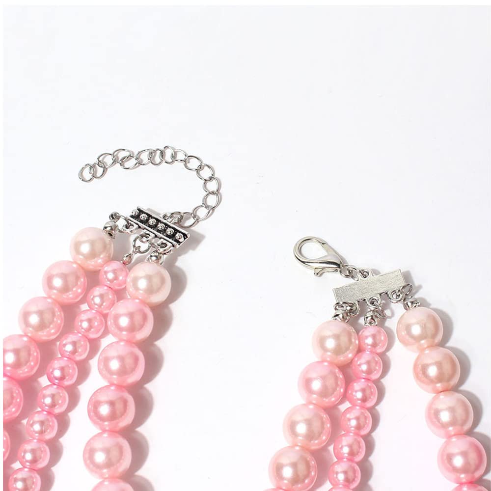 Fancy 3 Rows Pearl Pink Diamond Pet Cat Dog Necklace Collar Jewelry Pet Cat Dog Girl Costume Accessories(7.8-12.6in)