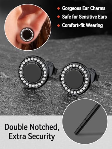 FaithHeart Sterling Silver Viking Runes Earrings for Men Women Black Onyx Stud Earrings Norse Mythology Amulet Jewelry with Gift Box