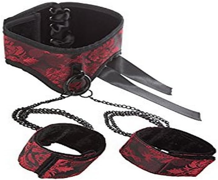 CalExotics Scandal Posture Collar with Chain Cuffs – BDSM Fetish Play Leash & Handcuff Set for Couples – Sexy Bondage Restraint Lingerie – Black