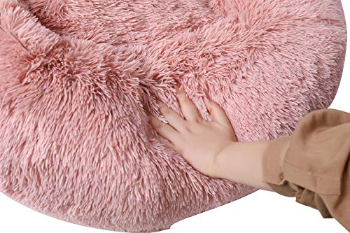 Dog Bed Calming Cat and Dog Beds, 20 inches Beige Cat Bed, Black/Pink/Beige Puppy Bed,Original Calming Donut Cat and Dog Bed in Shag Fur– Machine Washable, Anti Slip Waterproof Bottom