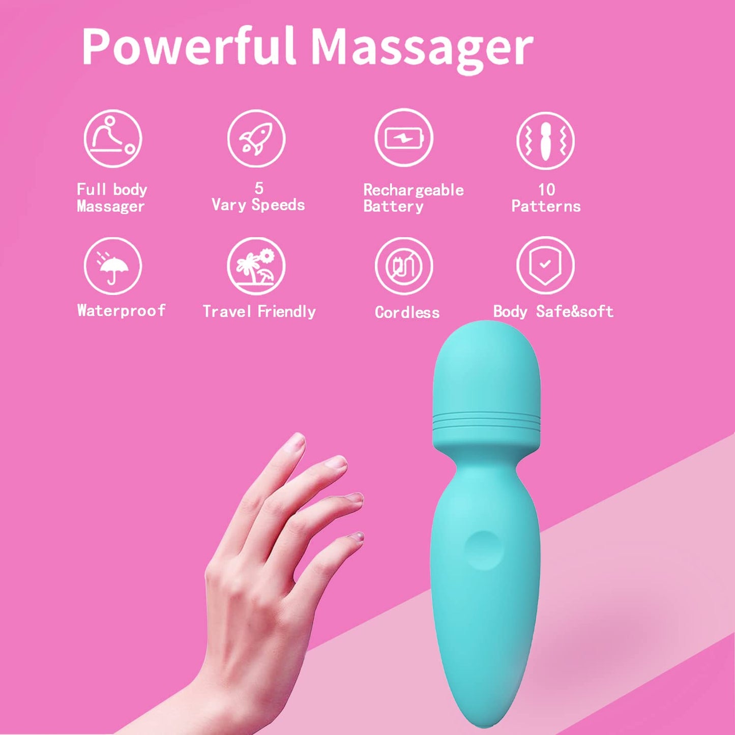 Mini Massager,Small Cordless Handheld Massager with 10 Quiet Vibration Modes, Personal Handheld Rechargeable Massager for Neck Shoulder Back Body [4.35 * 1.18 inches]