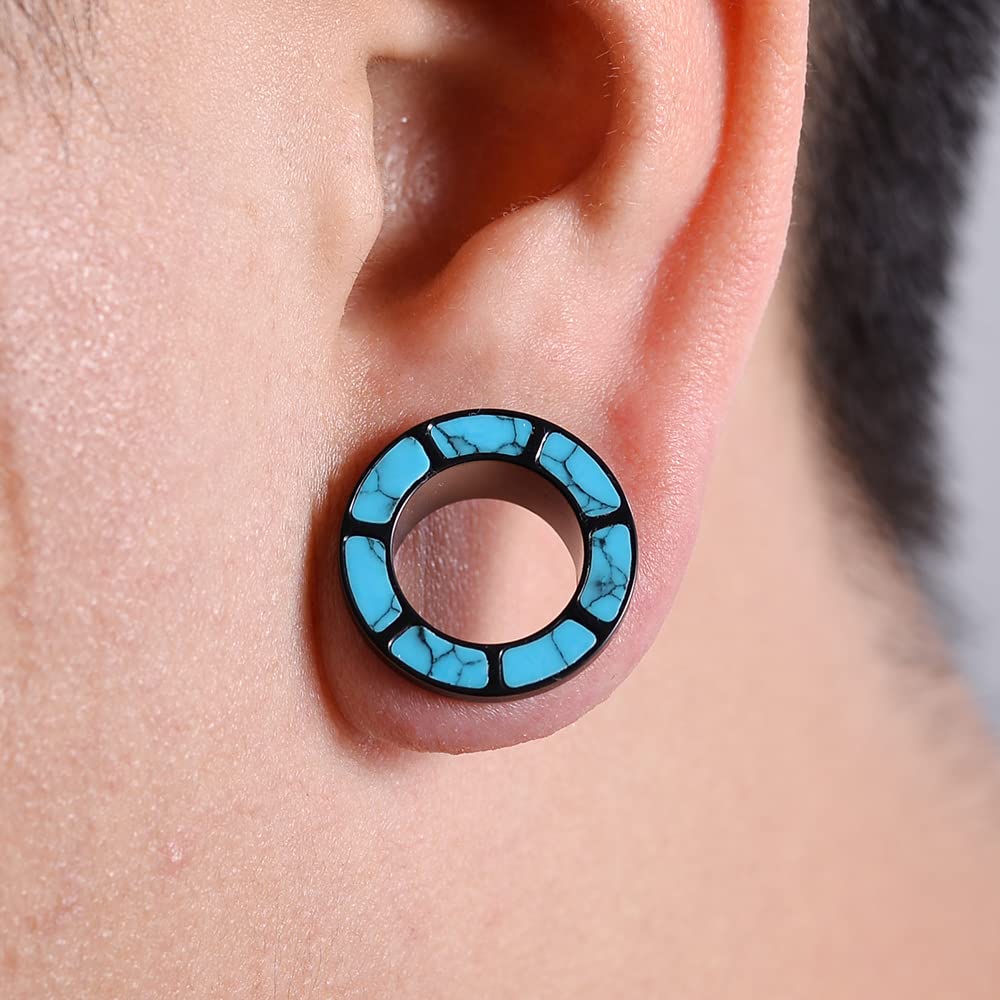 Blue Turquoise Stainless Steel Ear Flesh Tunnels Screw Fit Ear Gauges Stretcher Expander Piercing Jewelry